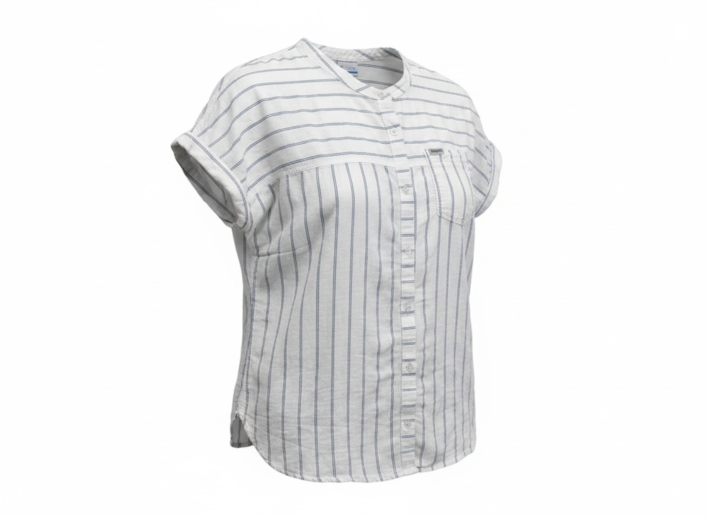 Columbia Women's Striped Short Sleeve Button-Down Shirt 100% Cotton Breathable